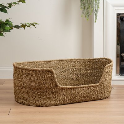 Plain Natural Seagrass Woven Pet Bed with Cushion Large SO'HOME