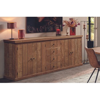 Buffet bas en bois massif recyclé 4 portes 4 tiroirs L 220 cm - LINAS HELLIN, DEPUIS 1862