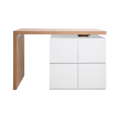 îlot - table de bar modulable avec rangement blanc mat et bois clair chêne L140-177 cm MAX MILIBOO