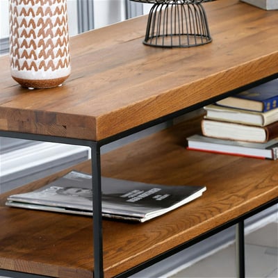 Console d'entrée 2 plateaux bois massif et métal OKA PIER IMPORT