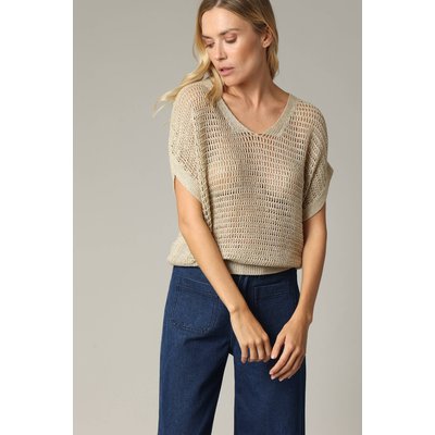 Pull ample en viscose tout en crochet fil textile beige LUZIA DEELUXE