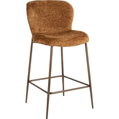 Tabouret de bar cognac assise velours pieds bronze brossé RECOLLECTION