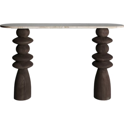 Console ovale bois de manguier et marbre RECOLLECTION