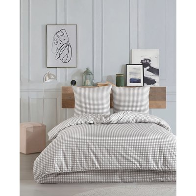 Parure Housse de couette 3 pcs 240x220 cm 100% coton 57 fils imprimé."Vichy gris" C DESIGN HOME TEXTILE