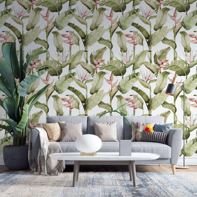 Papier peint botanique avec fleurs et plantes tropicales - 85x260 cm (l x h) LA TOUCHE ORIGINALE