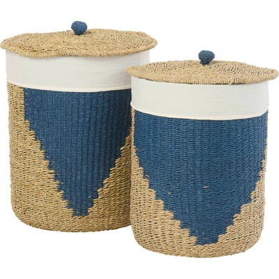 Set de 2 paniers en papier tressé, Couvercle RECOLLECTION