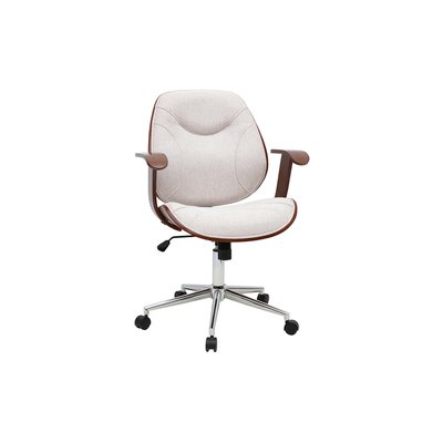 Chaise de bureau à roulettes design en tissu effet velours texturé beige, bois foncé et acier chromé YORKE MILIBOO