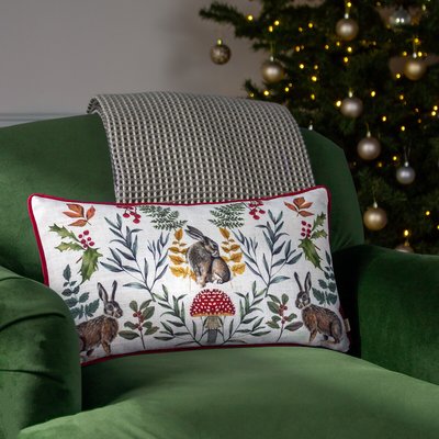 Mirrored Hare Watercolour Printed Piped Cushion EVANS LICHFIELD