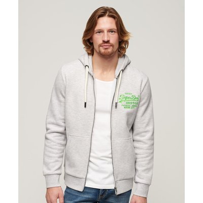 Sweat zippé à capuche avec logo vintage fluo SUPERDRY