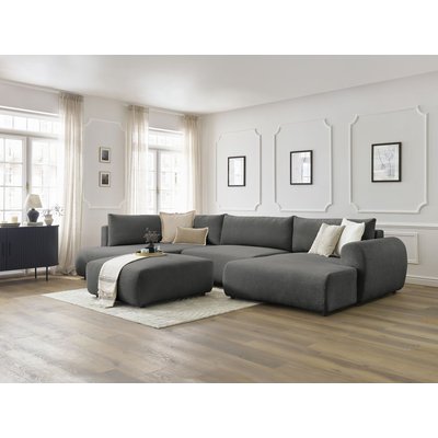 Canapé panoramique convertible 6 places en tissu lisse avec pouf, LUCIEN BOBOCHIC