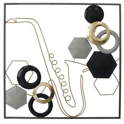 Tableau en métal saxophone tons noir, gris et or PIER IMPORT