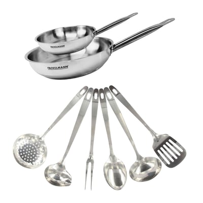 Set de 2 poêles de 20 et en inox et 6 ustensiles inox ETERNA FACKELMANN