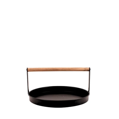 Plateau rond en métal noir et bois 29cm ORNAMI