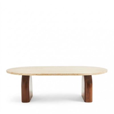 Table basse effet travertin et bois 100x60cm- LIPALI DRAWER
