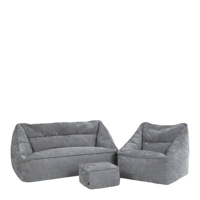 Ensemble 3 poufs en tissu chenille, canapé, fauteuil et repose-pieds pouf carré - CECILIA ICON