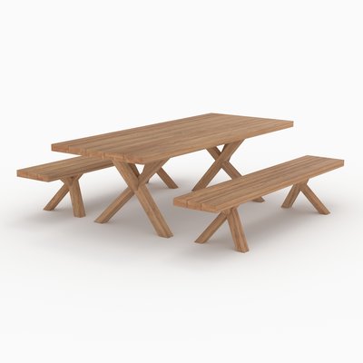 Table et bancs de jardin 10 personnes en bois - SORAYA RENDEZ-VOUS DÉCO