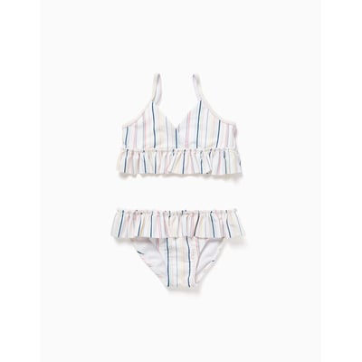 Maillot de bain 2 pièces à rayures ethniques et volants B&S ZIPPY