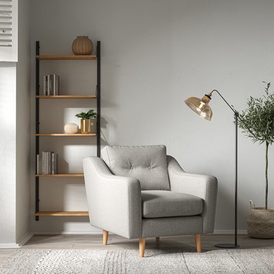 Rosa Curve Buttoned Soft Woven Armchair with Light Wood Legs SO'HOME