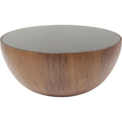 Table basse ronde en verre et noyer, TEAR DROPS KARE DESIGN