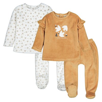 Lot 2 pyjamas 2 pièces en velours, thème oiseaux LA REDOUTE COLLECTIONS