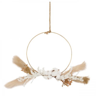 Couronne fleurs artificielles et plumeaux 30cm LIGNE DECO