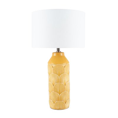 Embossed Mustard Gloss Art Deco Style Ceramic Table Lamp SO'HOME