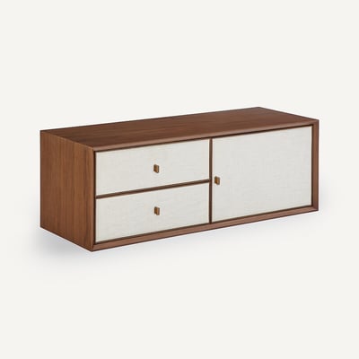 Meuble TV, L110 x P42 cm, en plaqué noyer et tissu, ARCHIVITA XL AM.PM