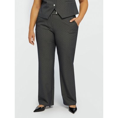 Pantalon droit à fines rayures avec strass appliqués le long des jambes FIORELLA RUBINO