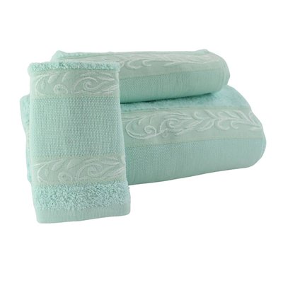 Lot de 3 serviettes coton éponge avec bande en toile aida PANAMA LINANDELLE