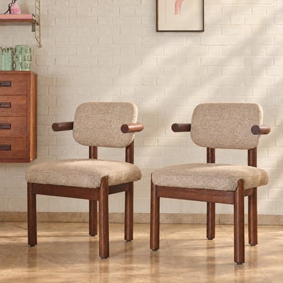 Lot de 2 chaises en mindi massif et tissu texturé  NEO BERAH GETAH