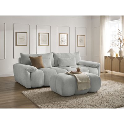 Canapé droit fixe 4 places en tissu texturé avec pouf, IVANE BOBOCHIC