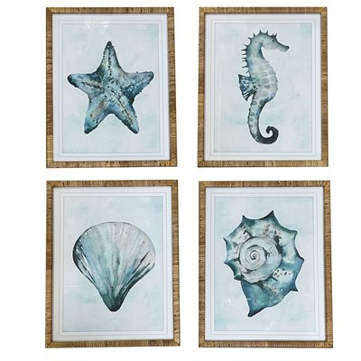 Set de 4 cadres décoratifs poissons et crustacés 55x2.5x70cm WADIGA