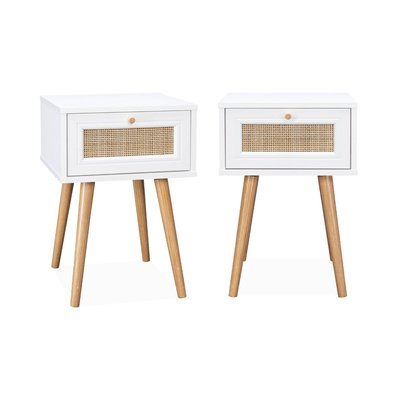 Table de chevet effet bois et cannage 1 tiroir (lot de 2) BOHÈME SWEEEK