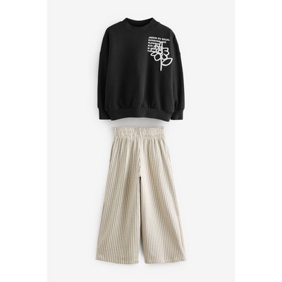 Sweat motif et pantalon texturé fines rayures NEXT