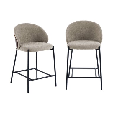 Tabouret de bar bois de peuplier teinté noyer, acier et tissu texturé (lot de 2) PAUL SWEEEK