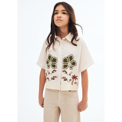 Chemise en lin broderie à fleurs MANGO KIDS