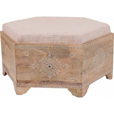 tabouret en bois de manguier peint à la main coussin transparent RECOLLECTION