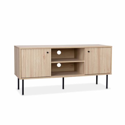 Meuble TV décor bois rainuré 2 portes 120cm BRAGA SWEEEK