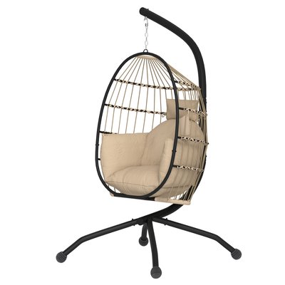 Fauteuil suspendu - panier pliable - épais coussin - acier noir résine tissu kaki OUTSUNNY