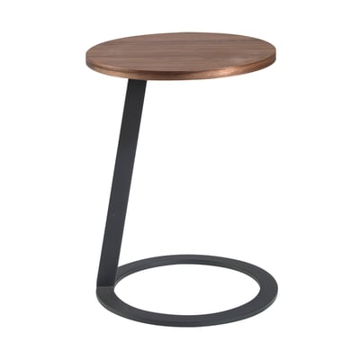 Table d'angle ronde en noyer et acier ANGEL CERDA