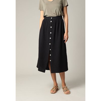 Jupe midi en gaze de coton jaune avec boutons TINLEY DEELUXE