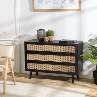 Commode bois noir et rotin 3 tiroirs PALMA 2 PIER IMPORT