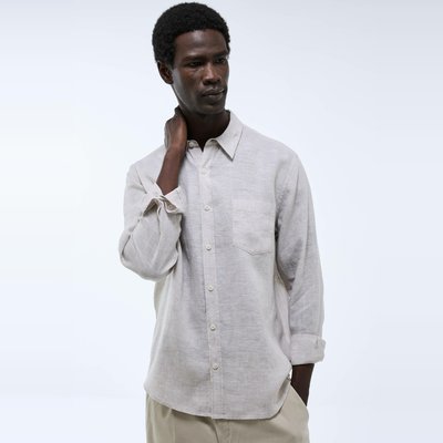 Chemise manches longues chambray en lin MONOPRIX