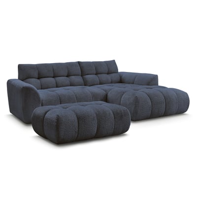 Canapé d'angle fixe 3 places en tissu chenille avec pouf, JAYA BOBOCHIC