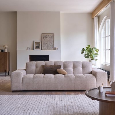 Canapé droit 4 places en velours tressé beige  ALPHONSE BERAH GETAH