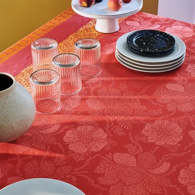 Nappe pur coton enduit imperméable MILLE ROSES FESTIVES GARNIER-THIEBAUT