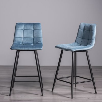 Tabouret de bar bleu velours capitonné moderne (lot de 2) ALTA PIER IMPORT