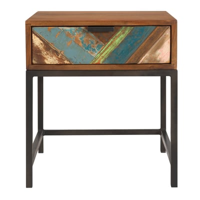 Table de chevet 1 tiroir en bois d'acacia recyclé - KRABI MAISON PAVANE