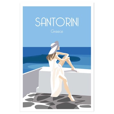 Affiche voyage le bleu de Santorin HEXOA