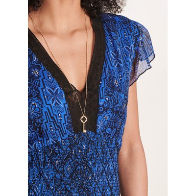 Robe courte cintrée en voile imprimé LA FEE MARABOUTEE